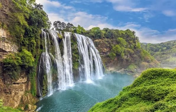 Picture trees, landscape, nature, waterfall, China