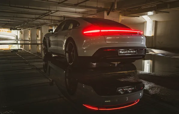 White, Car, Parking, Porsche Taycan Turbo S