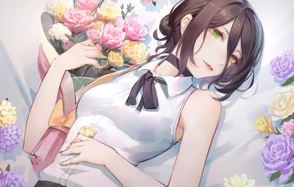 Girl, flowers, manga, Chainsaw Man, Pray