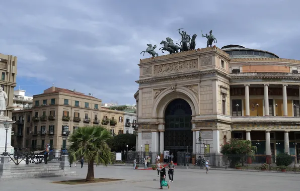 Italy, monument, Sicily, Palermo, Piazza Ruggero Settimo, Teatro Politeama