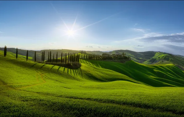 Picture the sun, valley, Italy, Tuscany