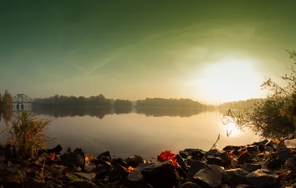 Autumn, lake, morning