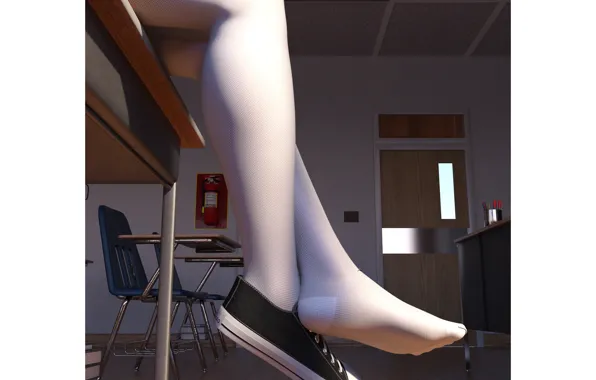 Socks, pantyhose, tights, sneakers, classroom, high school girl, high school girl uniform