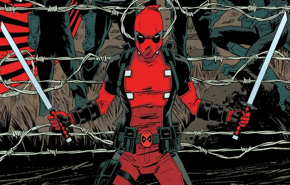 Barbed wire, Deadpool, Deadpool, comic, MARVEL, Marvel, Katana, Wade Wilson