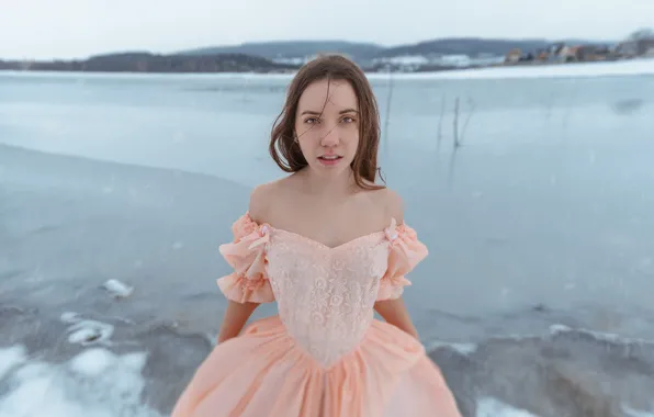 Winter, girl, ice, dress, Ann Pashko, Anna Pashko