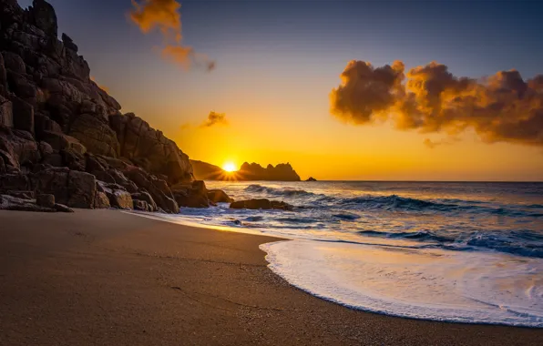 Sea, beach, sunrise, rocks, dawn, coast, England, England