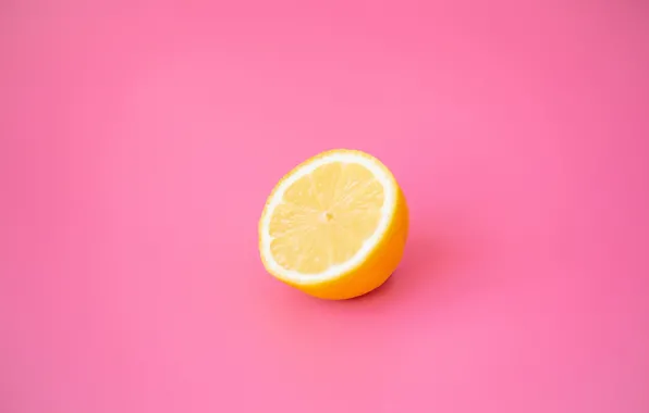 Lemon, minimalism, pink background, half