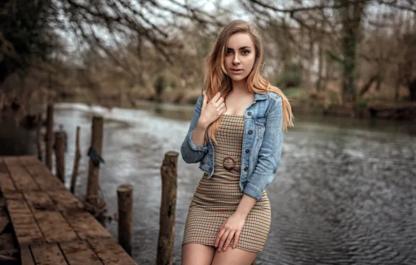 Look, trees, sexy, river, background, model, portrait, makeup