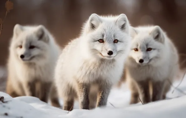Winter, look, snow, nature, the snow, company, trio, Fox