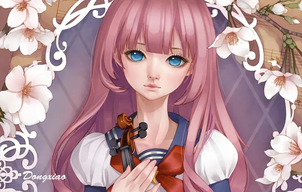 Look, girl, background, violin, art, dong xiao