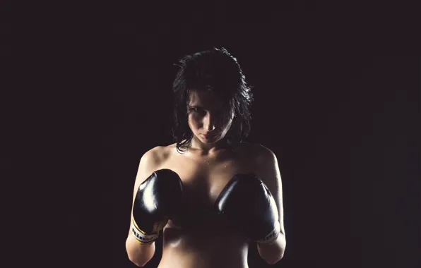 Chest, girl, gloves, girl, brunette, Boxing, chest, gloves
