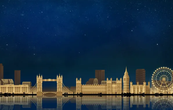 London, The sky, Minimalism, Night, The city, Art, London, Digital