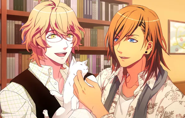 Cat, anime, art, guys, two, Jinguji Ren, Uta no Prince-sama, Shinomiya Natsuki