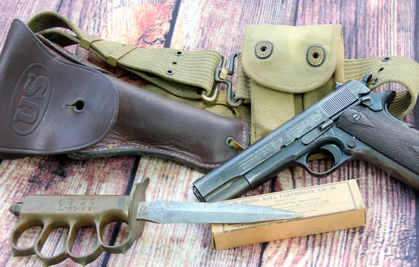 Gun, weapons, knife, model, holster, M1911, self-loading, Remington