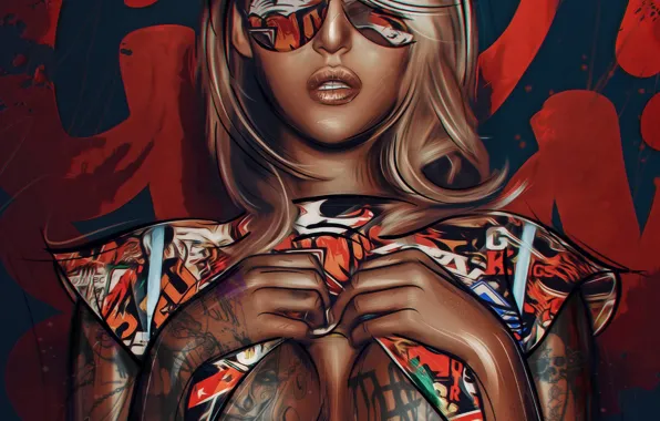 Chest, girl, hands, art, glasses, Matthew Maymac, Iesha