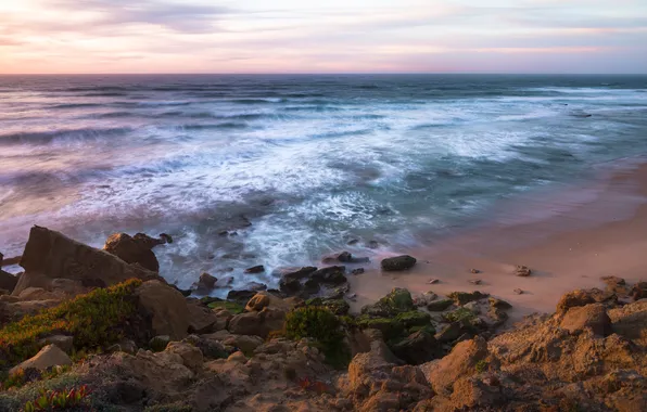 Sand, sea, beach, the sky, the sun, clouds, stones, shore