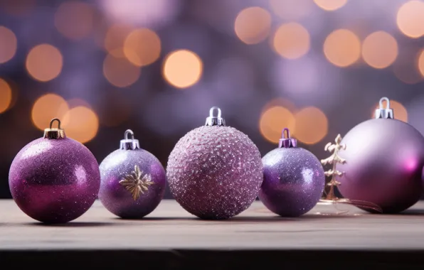 Balls, Christmas, purple, New year, lilac, Christmas decorations, lilac background, AI art