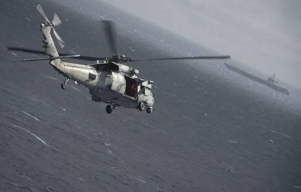 Sea, Wave, Helicopter, The carrier, US NAVY, MH-60S Knight Hawk