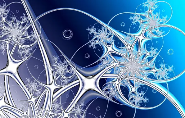 Picture line, snowflakes, abstraction, background, curls, shades of blue, picture, frosty fantasy