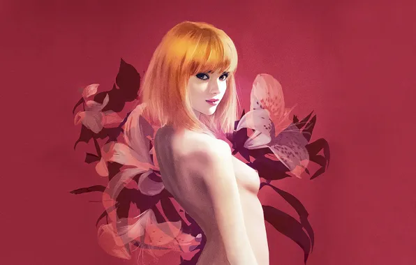 Pink, Girl, Art, Boobs, Anime, Tits, Fon