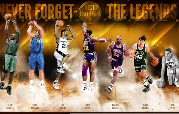 Sport, Basketball, NBA, Kevin Garnett, Dirk Nowitzki, Tim Duncan, Legends, Charles Barkley