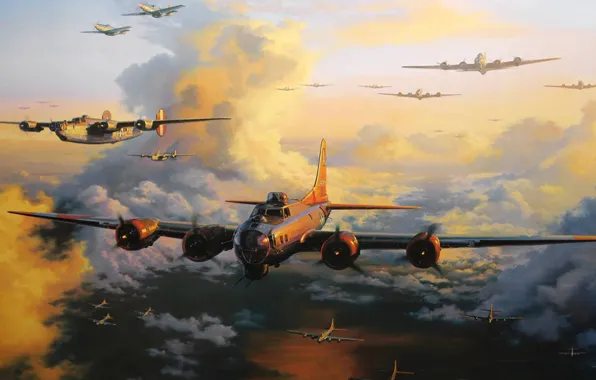 Picture figure, fighters, bombers, Flying fortress, Boeing B-17 Flying Fortress, nichilas trudgian