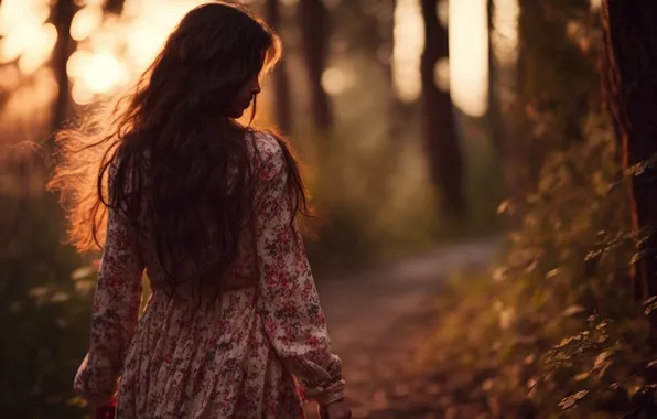 Girl, the sun, trees, nature, dress, hairstyle, brown hair, photoshoot
