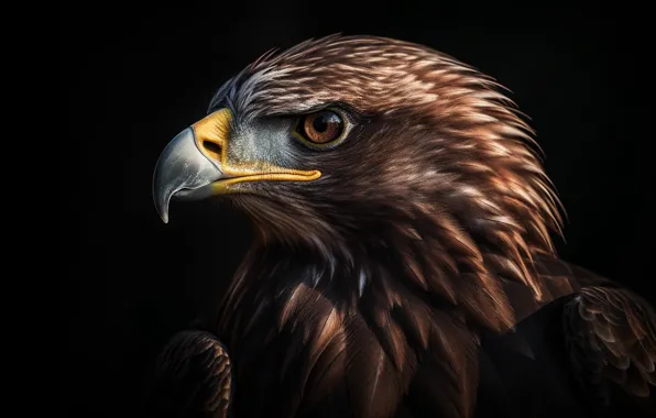 Picture Look, Bird, Black background, Eyes, Predator, Hawk, Side, Digital art