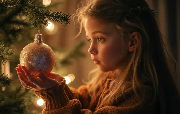 Look, light, branches, lights, portrait, ball, hands, Christmas