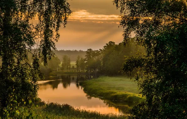 Landscape, sunset, river