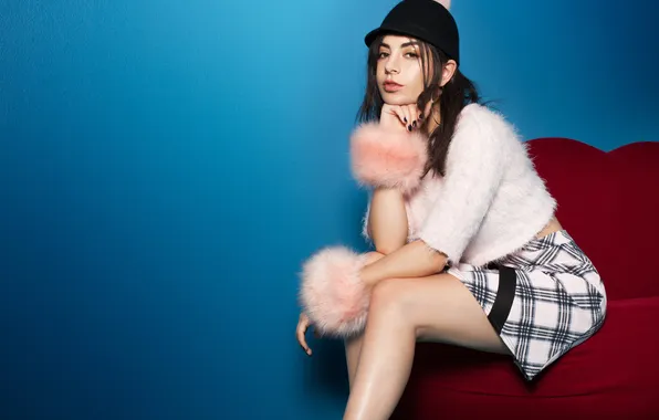 Clothing, advertising, brunette, photographer, singer, sitting, in the chair, Charli XCX