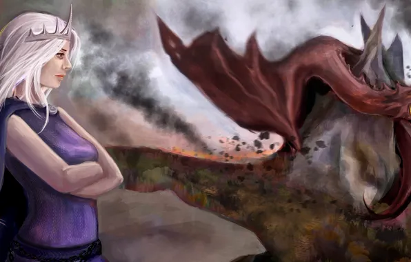 Picture look, dragon, art, white hair, Daenerys Targaryen