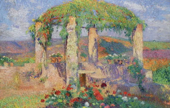 Landscape, flowers, picture, Henri-Jean Guillaume Martin, Henri Matrin, Gazebo. The Beginning Of Autumn