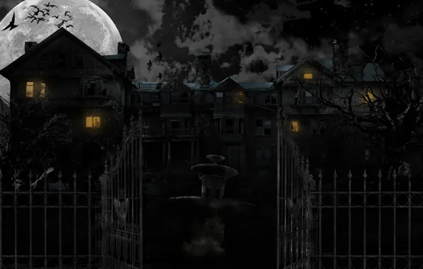 Night, house, fear, the moon, horror, house, night, horor