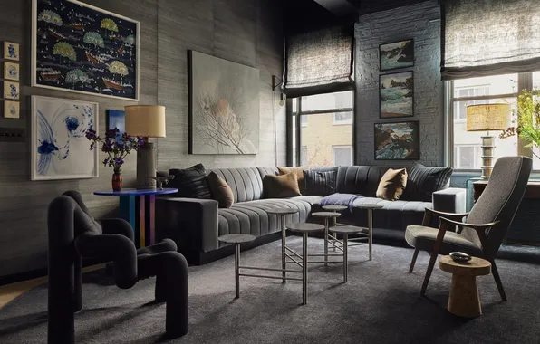 Flowers, design, style, lamp, room, interior, pictures, living room