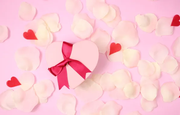 Gift, Petals, Holiday, bow, heart, Valentine's day