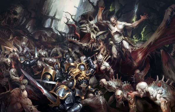 Battle, warriors, freaks, Warhammer 40 000, Flesh-eaters vs Anvils of the Heldenhammer