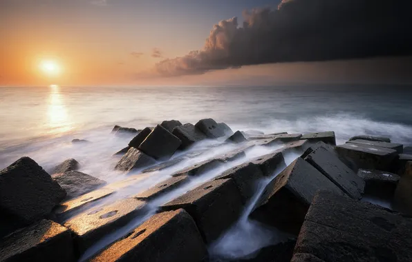Sea, sunset, stones