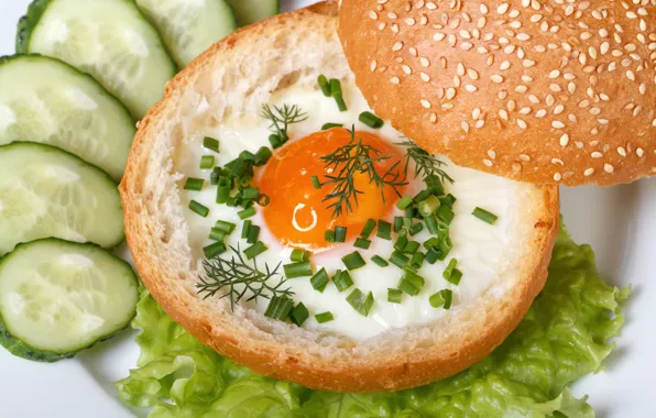 Wallpaper scrambled eggs, cucumbers, buns