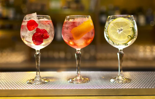 Picture gin and tonic in, colorful cocktails, drinking place, distilled liquor