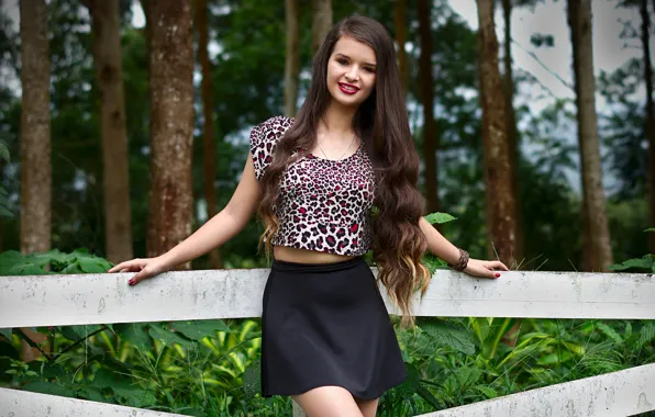 Summer, girl, face, smile, hair, hands, figure, skirt