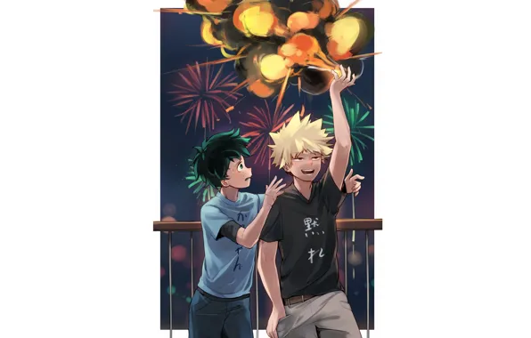 Guys, fireworks, My Hero Academia, Boku No Hero Academy, Midori Isuku, My Hero Academy, Bakuga …