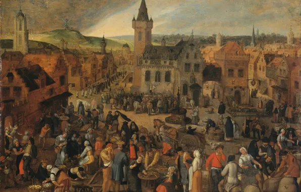 Oil, picture, Sebastian Vranx, 1647, Market day in a Flemish town, Sebastiaan Vrancx