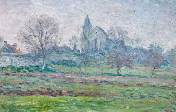 Trees, picture, spring, garden, Church, LANDSCAPE, Henri Lebacq