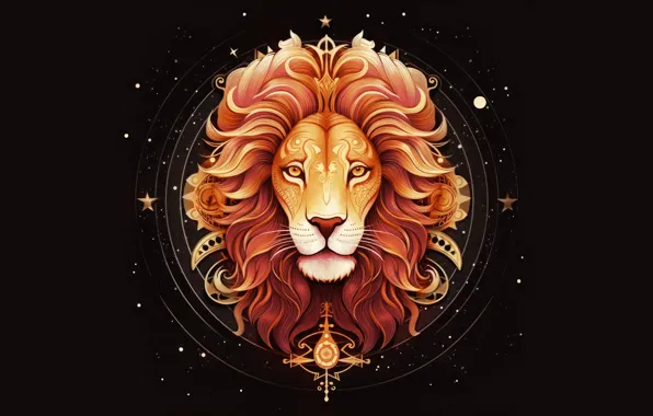 Sign, Leo, Leo, symbol, black background, the signs of the zodiac, zodiac, astrology