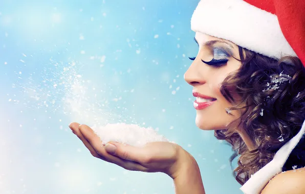 Winter, girl, snow, new year, beauty, winter, snow, female