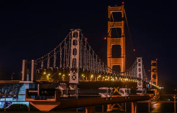 Night, bridge, lights, CA, San Francisco, Golden Gate, Golden Gate Bridge, California