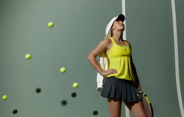 Balls, tennis player, racket, Caroline Wozniacki