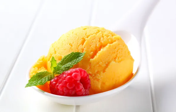 Picture berries, raspberry, background, Wallpaper, food, ice cream, leaf, wallpaper