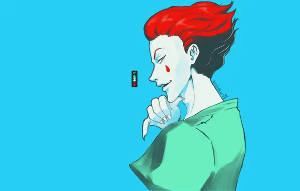 Art, guy, hunter, blue background, Hunter x Hunter, Hisoka